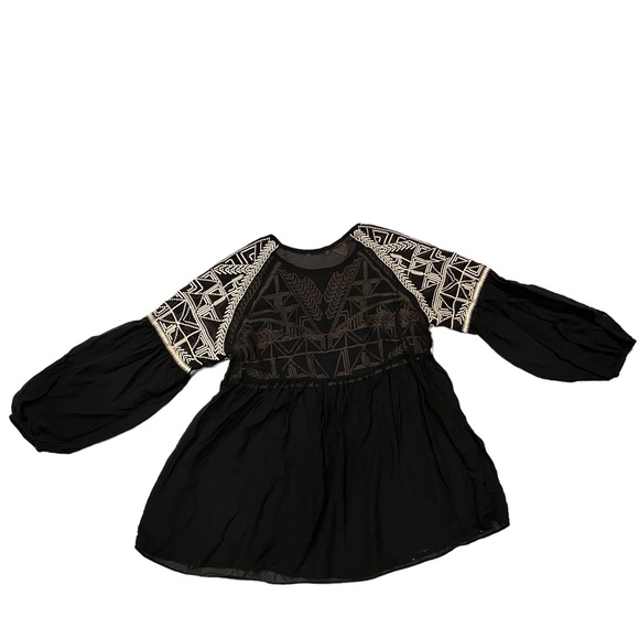 Sundance Embroidered Black Silk Semi Sheer Blouse Top Shirt size Small - Picture 4 of 7
